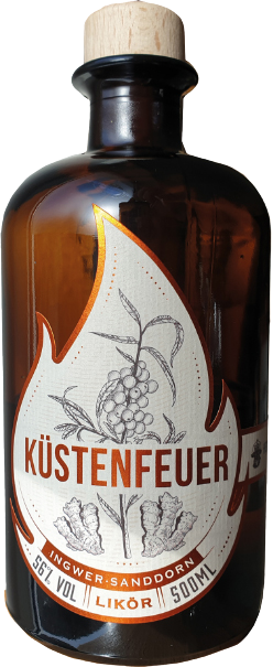 Kuestenfeuer Likoer Maennerhobby Flasche Sanddorn Ingwer